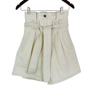 Bardot denim paperbag shorts high-rise tie belt preppy cream white 26